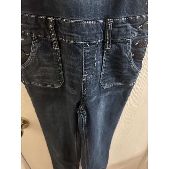 Kohl’s SO Girls Size 8 Dark Blue Denim Overalls Straight Leg Jeans with Pockets - Picture 3 of 8